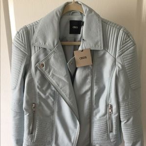 Light blue vegan leather moto jacket by ASOS